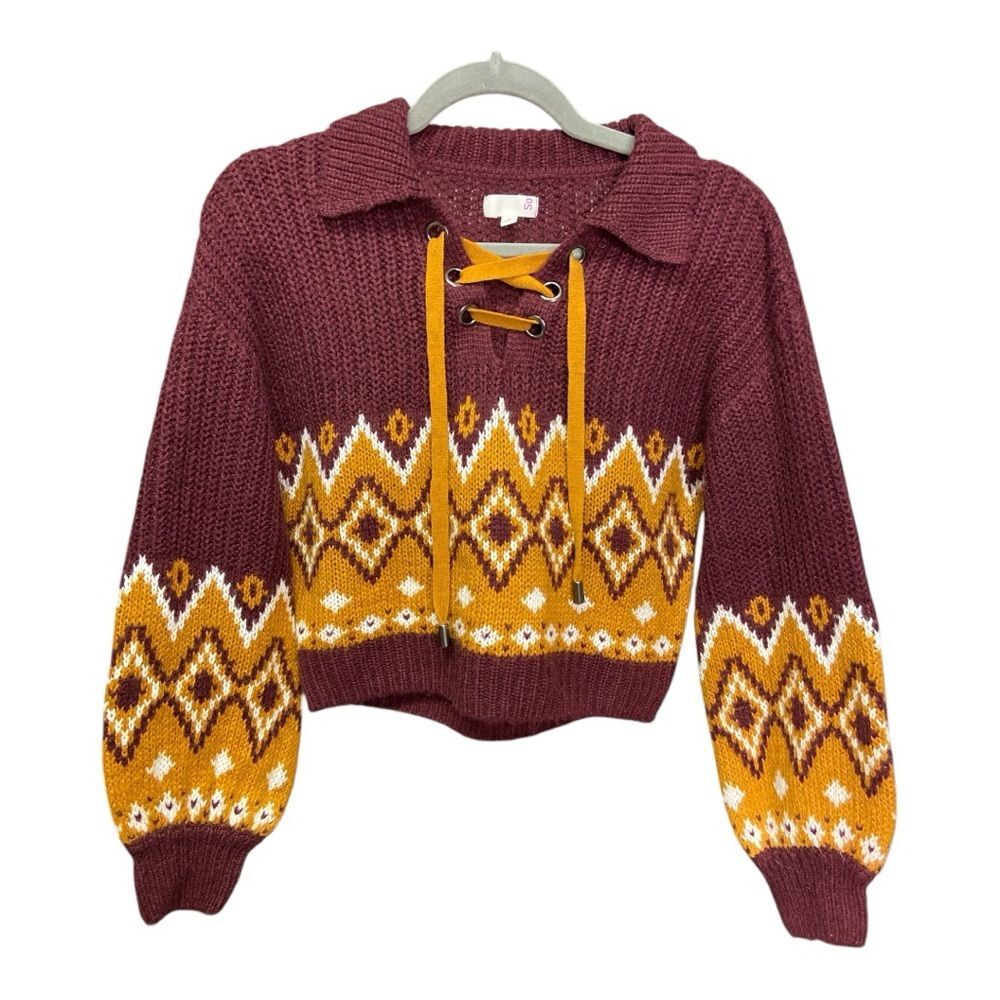 Junior' SO lace up fair isle sweater size S